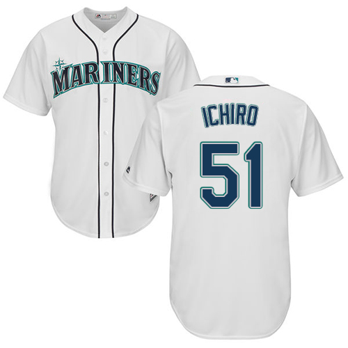 Mariners #51 Ichiro Suzuki White Cool Base Stitched Youth MLB Jersey - Click Image to Close